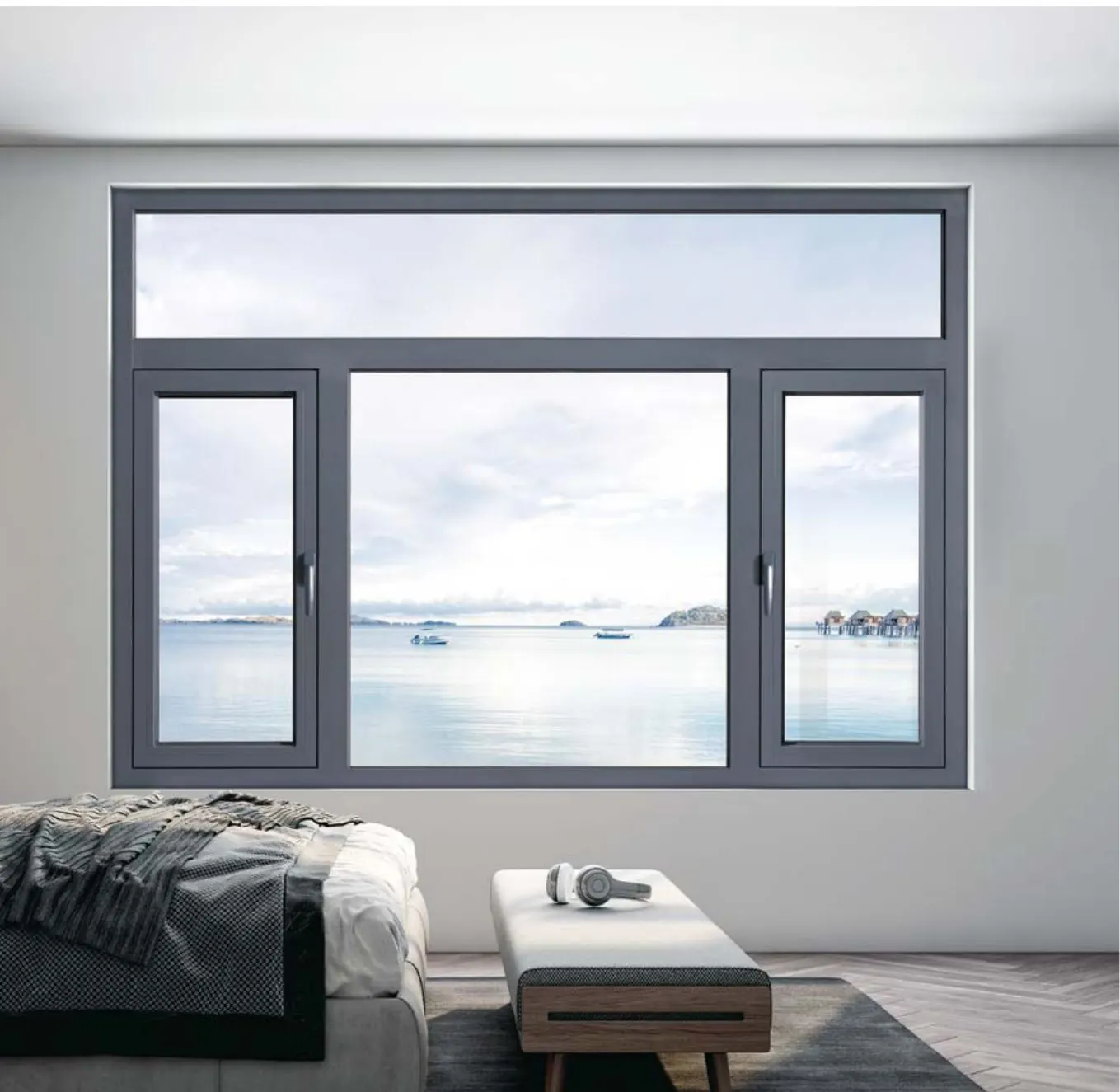 Casement windows in a bedroom